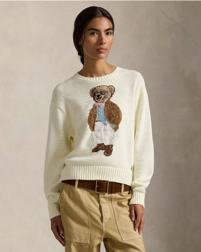 Teddy | Damen Strickpullover aus Baumwolle mit Bärenmotiv