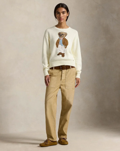 Teddy | Damen Strickpullover aus Baumwolle mit Bärenmotiv